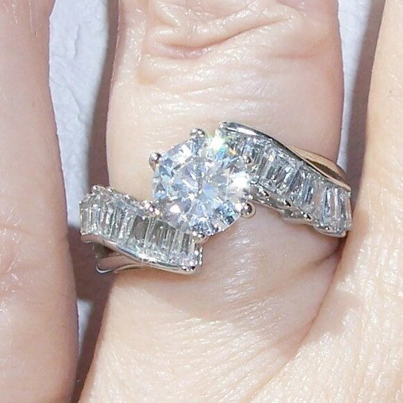 STAINLESS STEEL Round Cut & Baguette Cubic Zirconia Ring - Picture 3 of 14